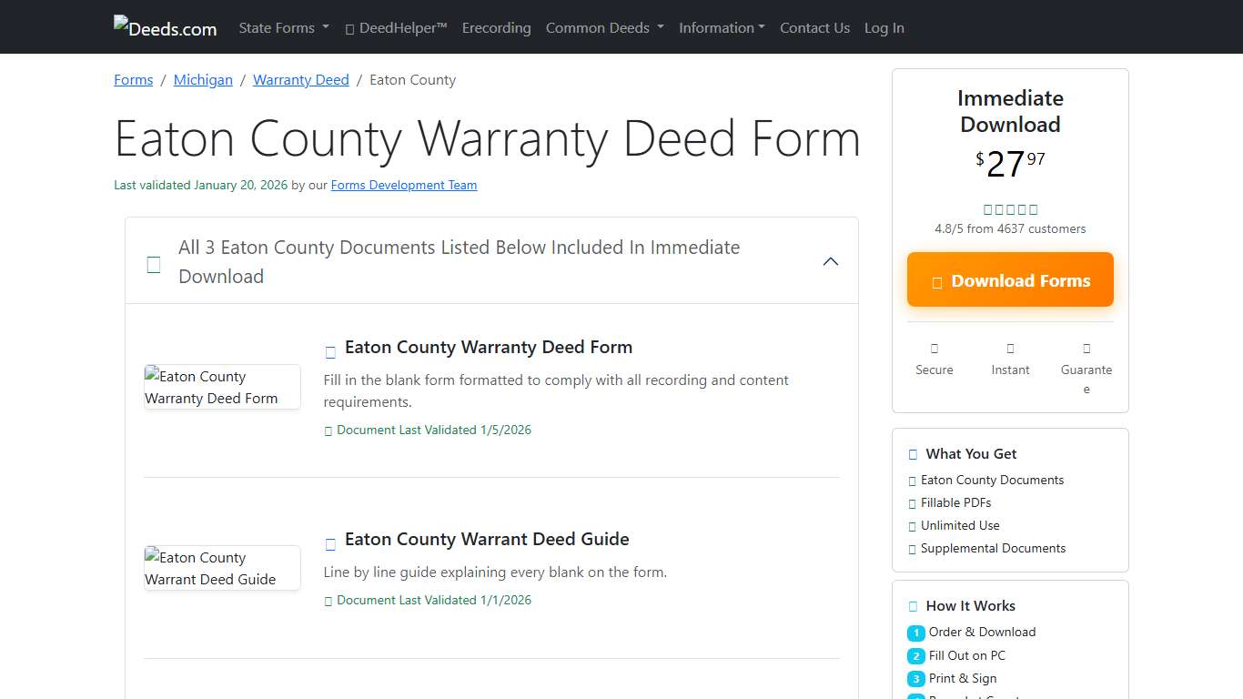 Eaton County Warranty Deed Form Michigan Deeds.com
